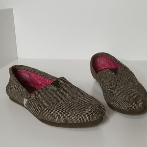 Toms Brown, Cream, Silver, Slip-Ons
